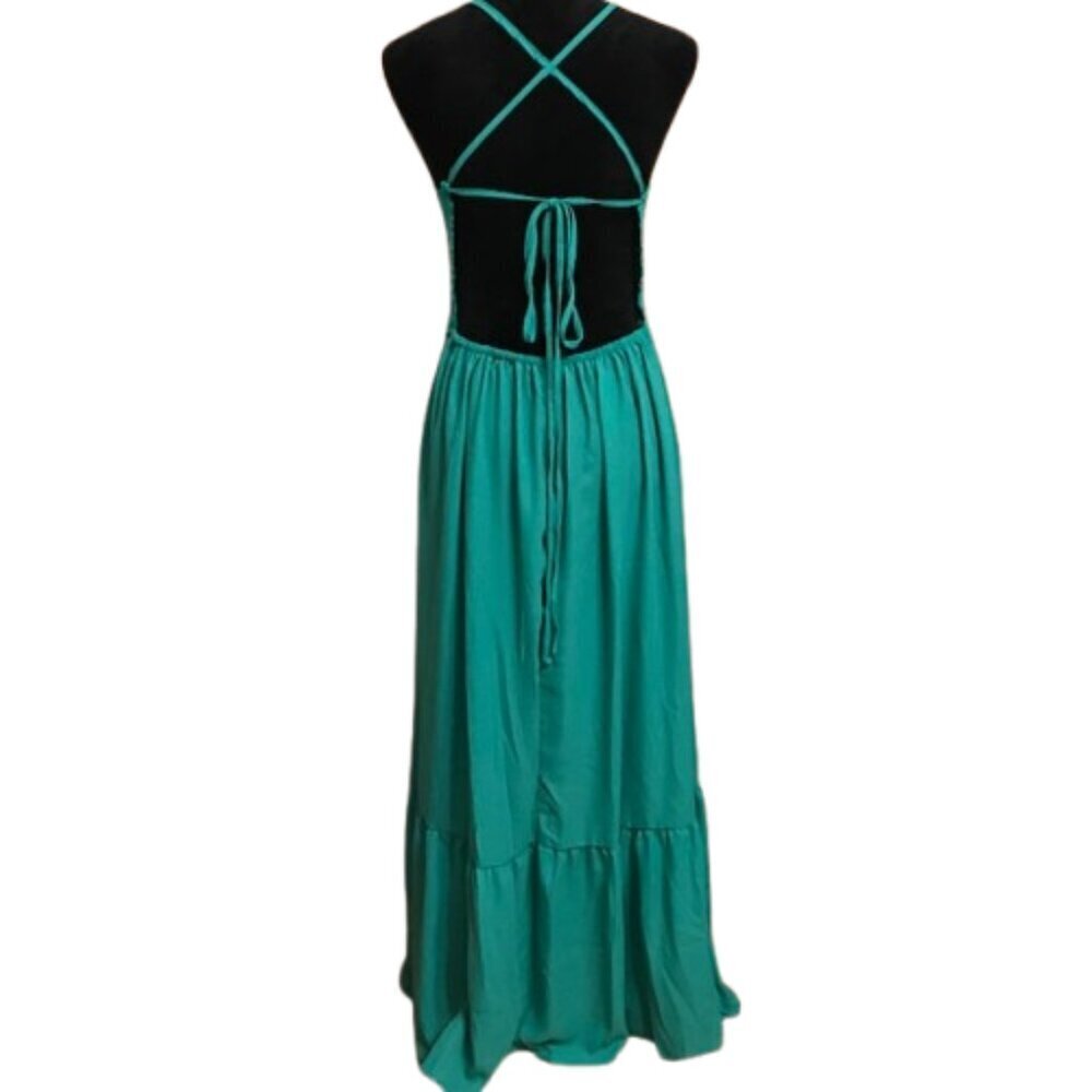 NWT Cupshe Women's Kelly Green Crochet Backless Lace-Up Maxi Dress Size Large - Picture 7 of 14